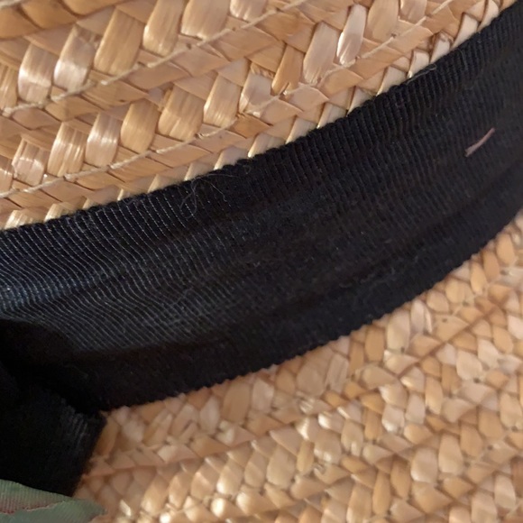 VINTAGE HAT TIGHT STRIP STRAW /w BLACK RIBBON BAND/EDGING PINK SILK FLOWER main image 7